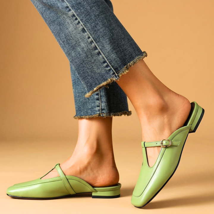 Flat Leather Mules — women's mules in purple