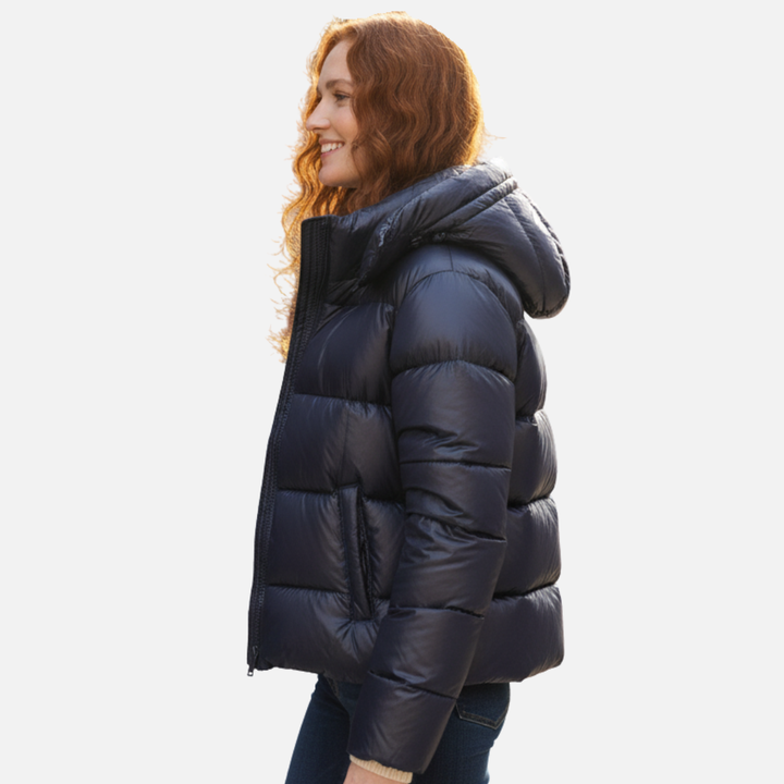 Bérénice Glossy Puffer Jacket Hooded Cropped for Women, view 3
