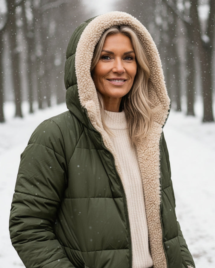 Sherpa Lined Puffer Winter Coat — coat for women in brown