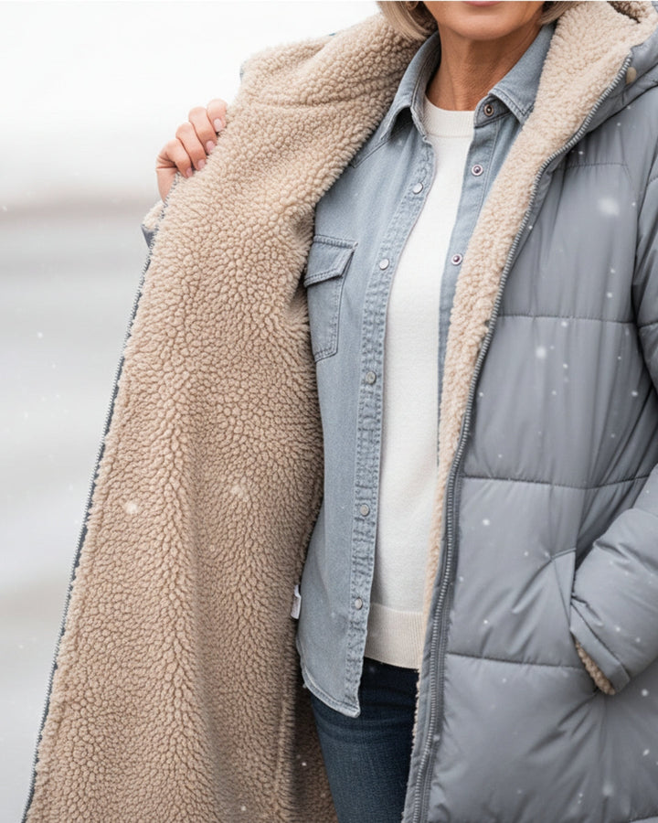 Sherpa Lined Puffer Winter Coat — coat for women in navy blue