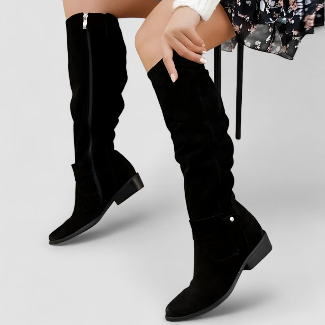 Tall Slouch Leather Boots — knee high boots for women in black