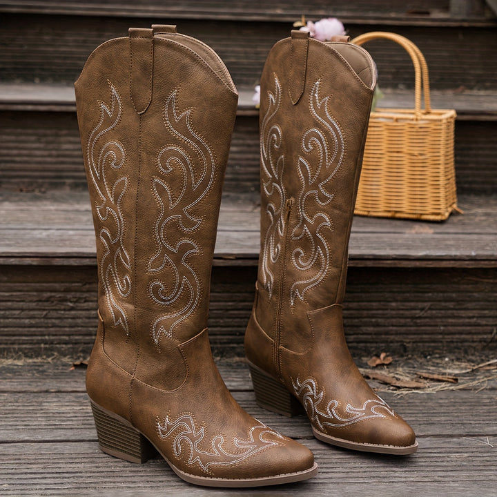 Knee High Embroidered Cowboy Boots — cowboy boots for women in red