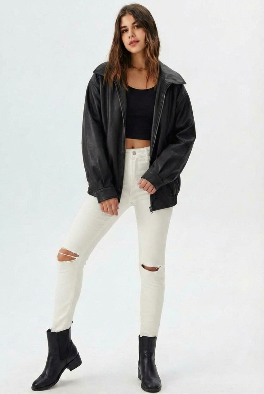 Relaxed Oversized Faux Leather Jacket for women - view 23