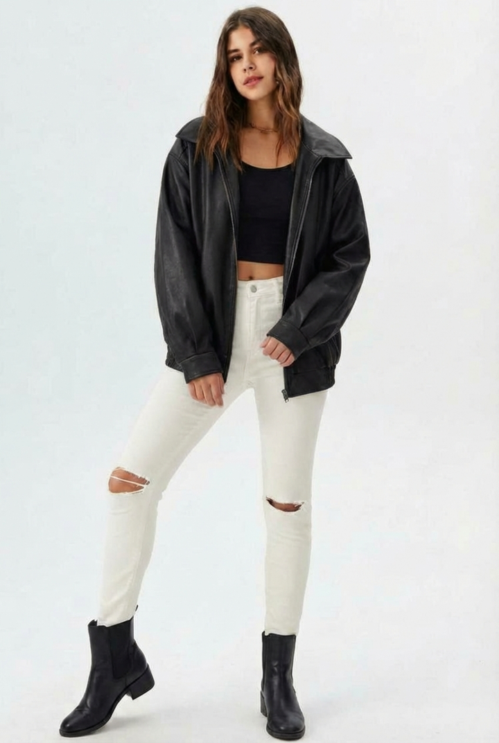 Relaxed Oversized Faux Leather Jacket for women - view 23