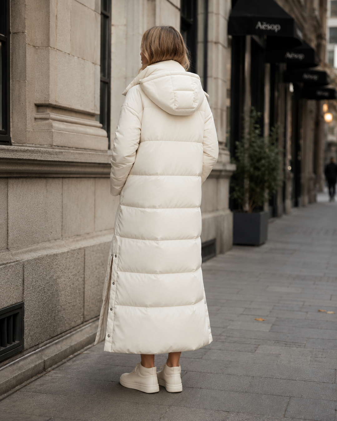 Windproof Longline Puffer Winter Jacket — puffer jacket for women in beige