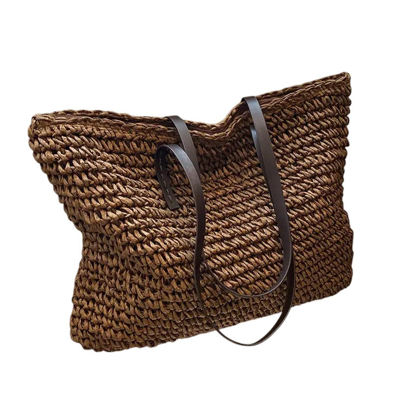 Leontine | Woven Straw Tote Bag for Women - angled view