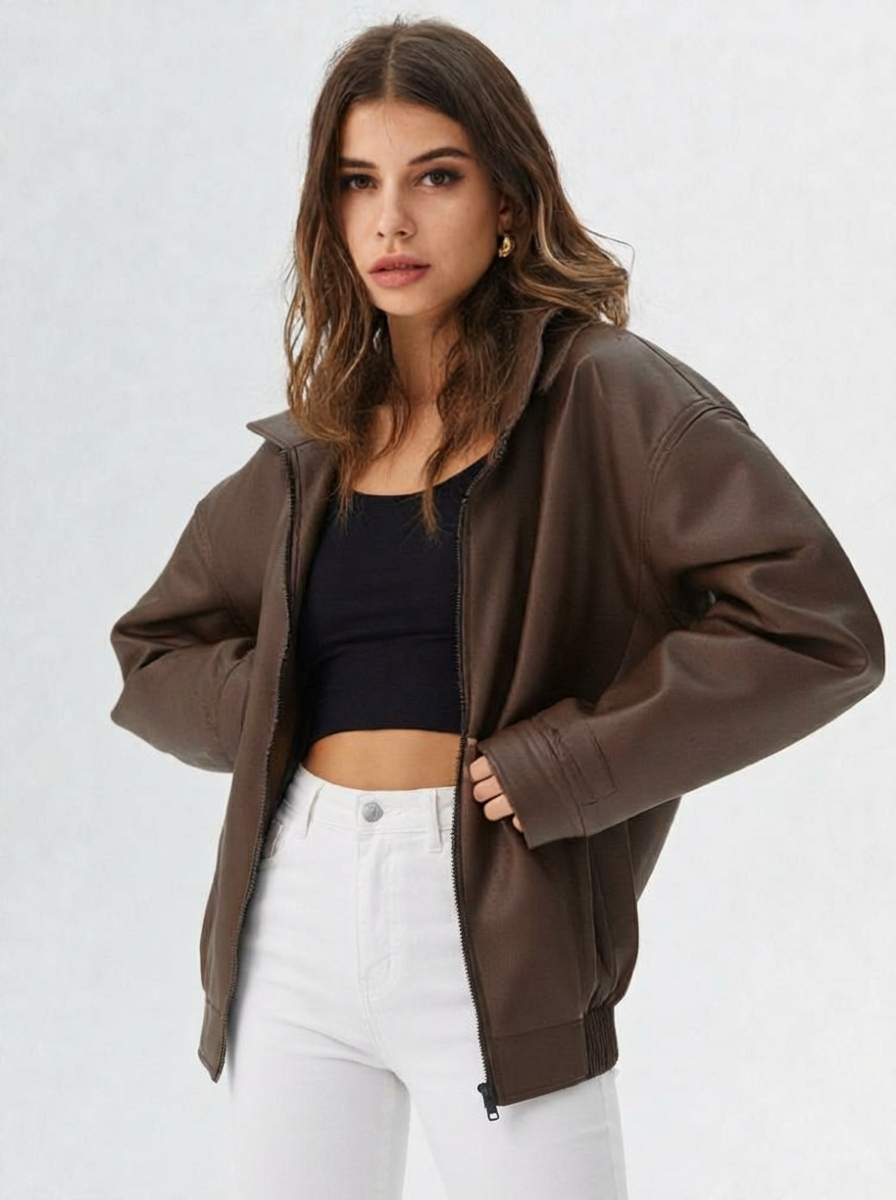 Relaxed Oversized Faux Leather Jacket for women - view 1