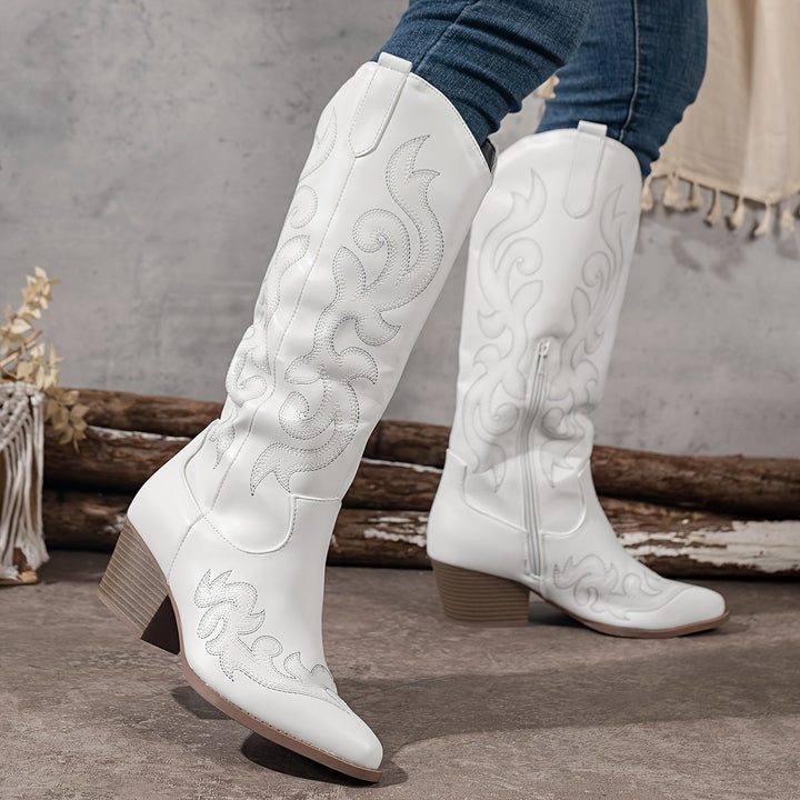 Knee High Embroidered Cowboy Boots — cowboy boots for women in white