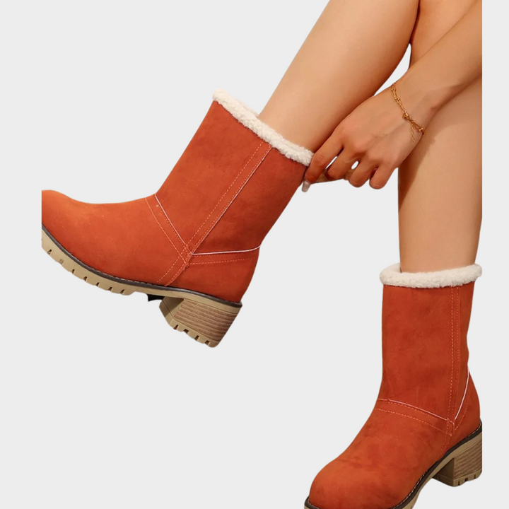 Block Heel Suede Winter Boots — winter boots for women in brown