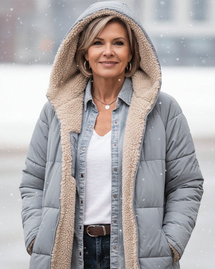 Sherpa Lined Puffer Winter Coat — coat for women in red
