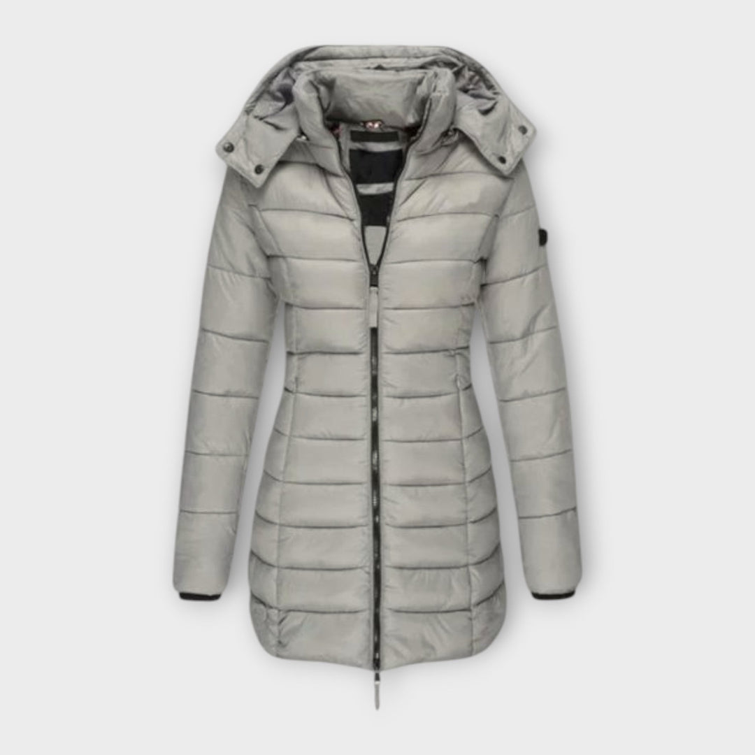 Angeline Quilted Padded Winter Coat Hooded Longline for Women in Gris