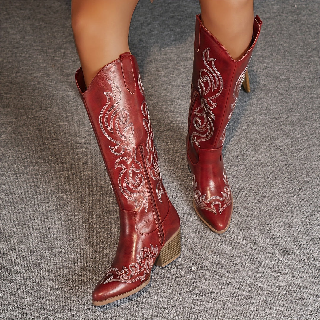 Knee High Embroidered Cowboy Boots — cowboy boots for women in brown