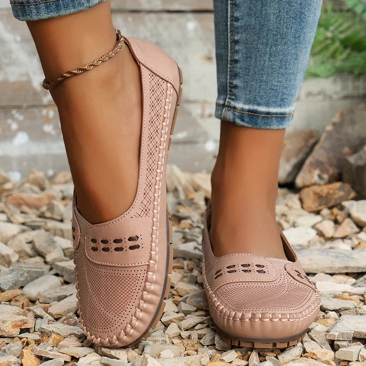 Breathable Perforated Loafers — women's loafers in beige