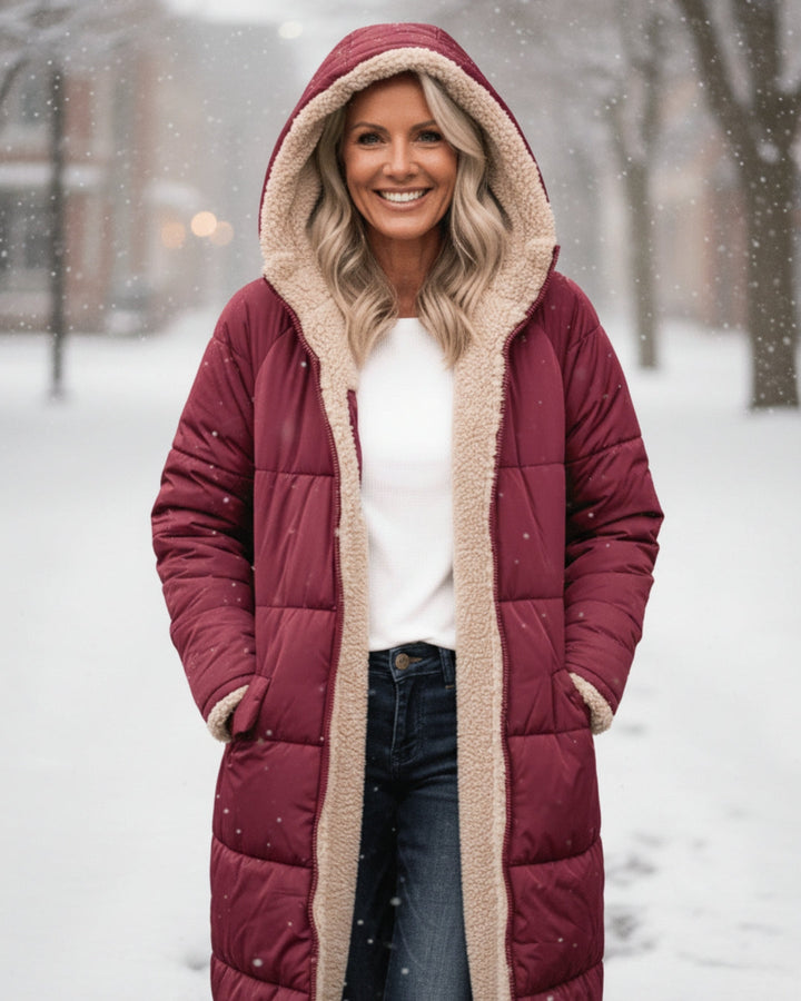 Sherpa Lined Puffer Winter Coat — coat for women in olive green