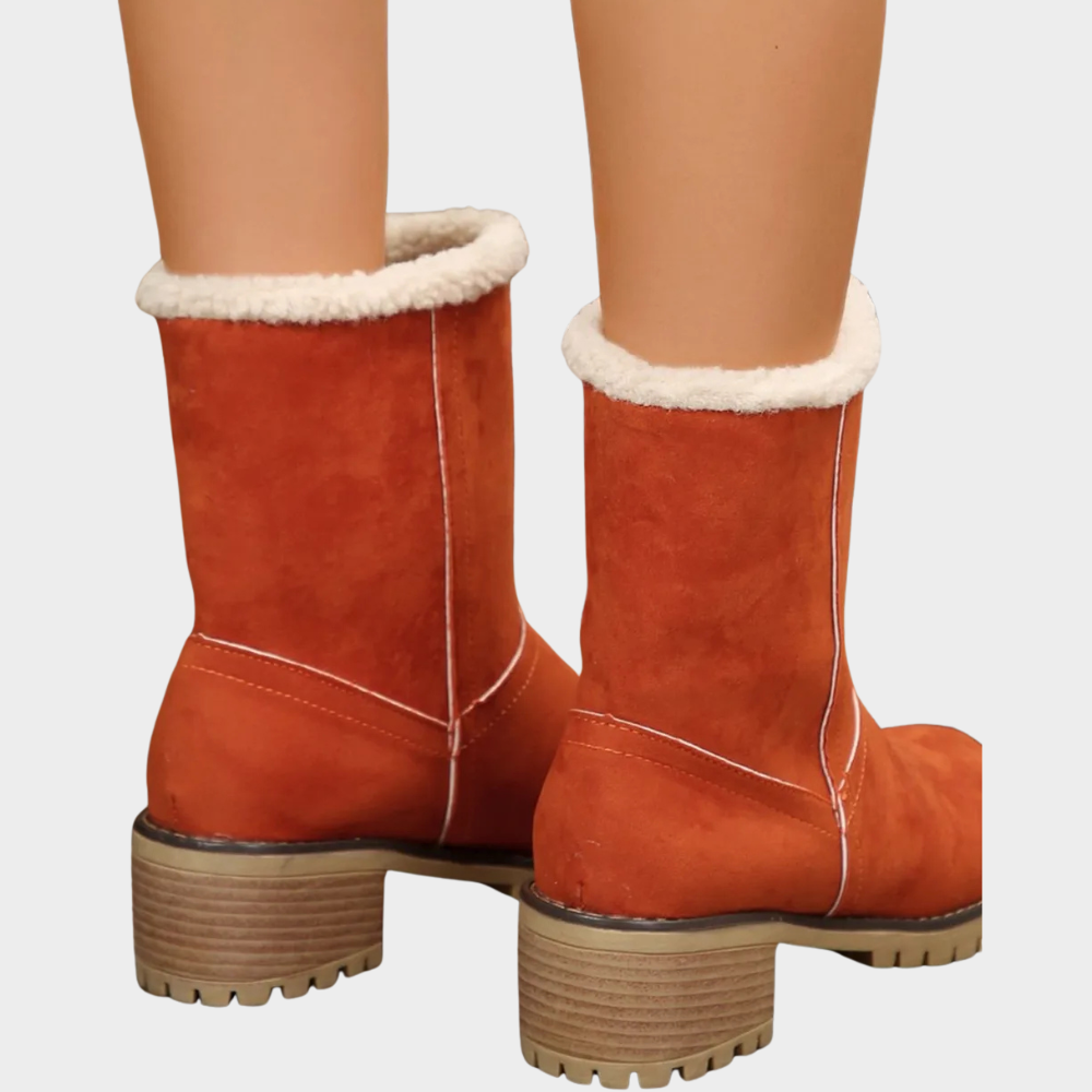 Block Heel Suede Winter Boots — winter boots for women in brown grey