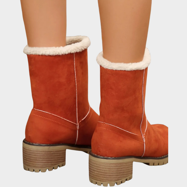 Block Heel Suede Winter Boots — winter boots for women in brown grey