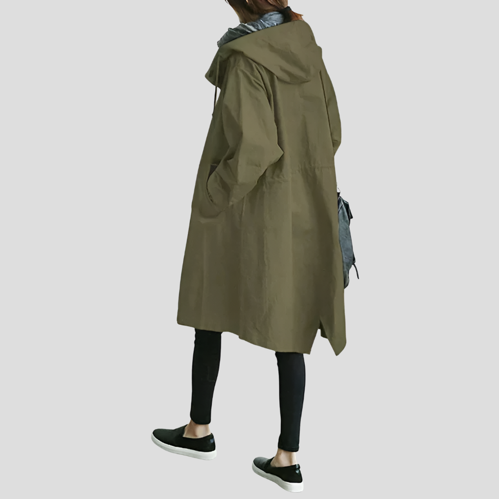 Longline Hooded Raincoat — women's rain jacket in green