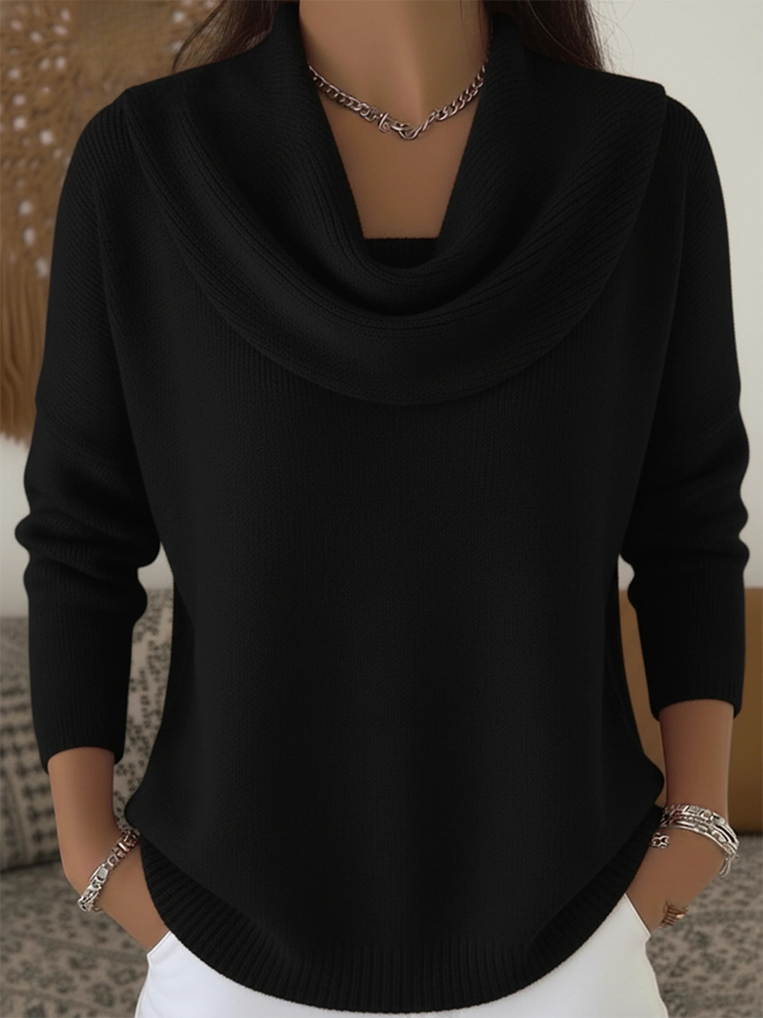 Cowl Neck Merino Wool Sweater — sweater for women in black