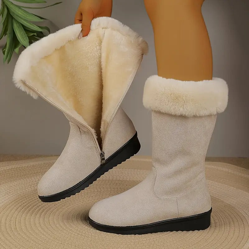 Fur Lined Suede Winter Boots — winter boots for women in beige