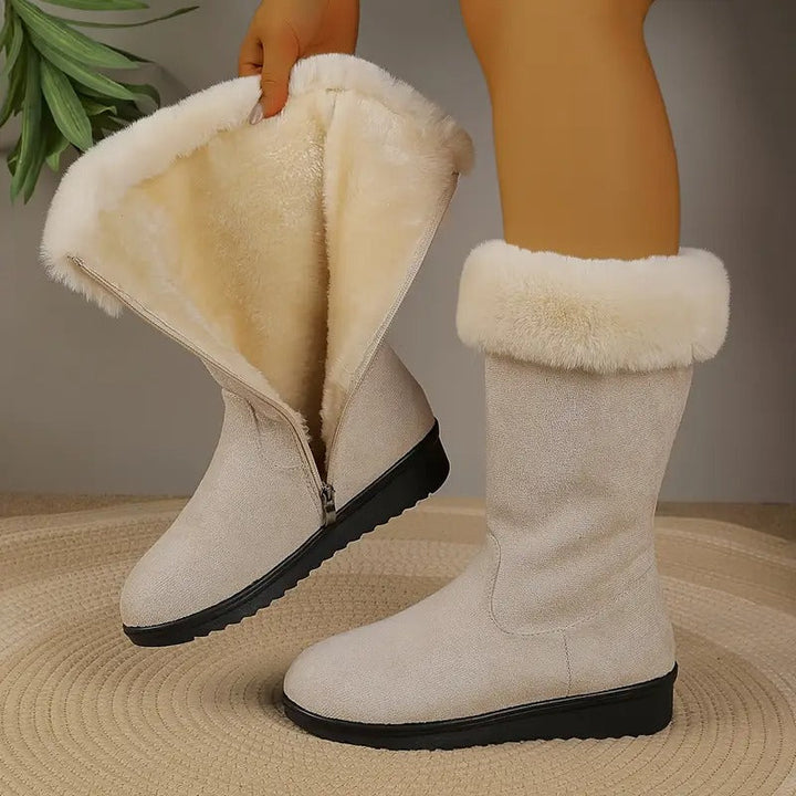 Fur Lined Suede Winter Boots — winter boots for women in beige