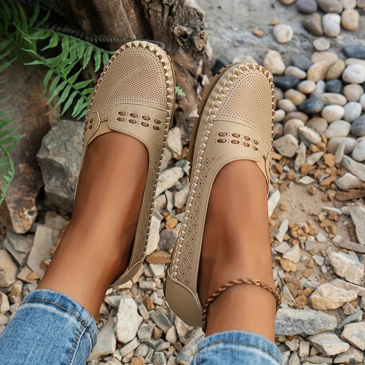 Breathable Perforated Loafers — women's loafers in beige