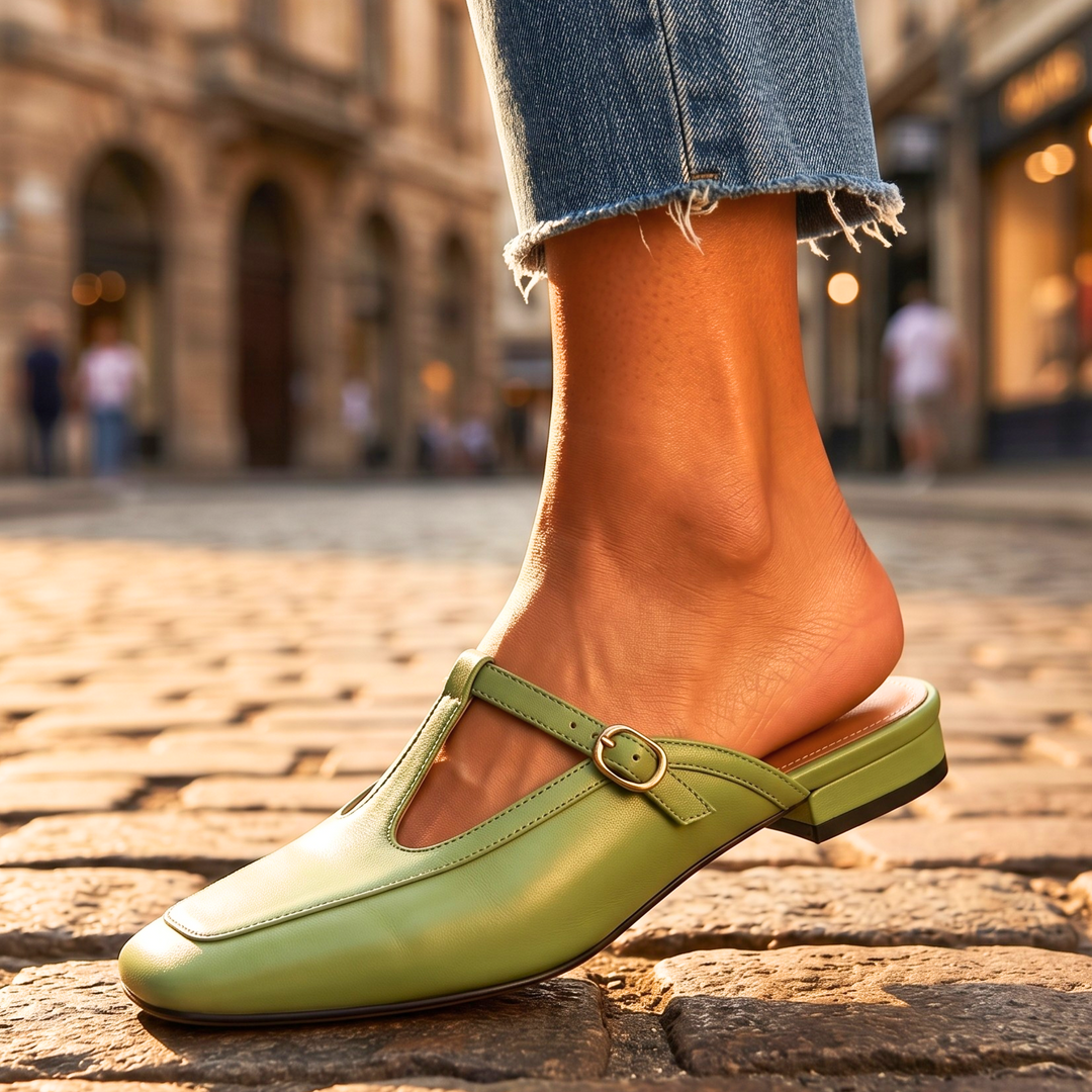 Flat Leather Mules — women's mules in pink