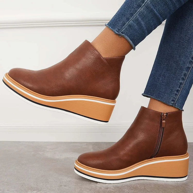 Thomasine | Platform Wedge Ankle Boots for Women - front view