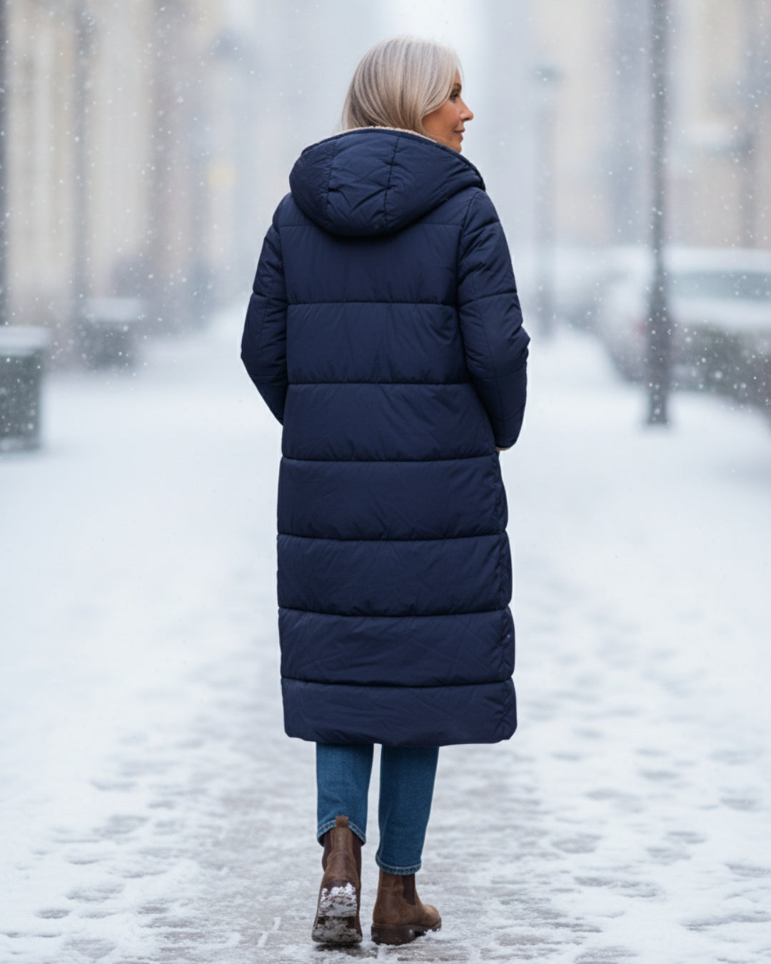 Sherpa Lined Puffer Winter Coat — coat for women in navy blue