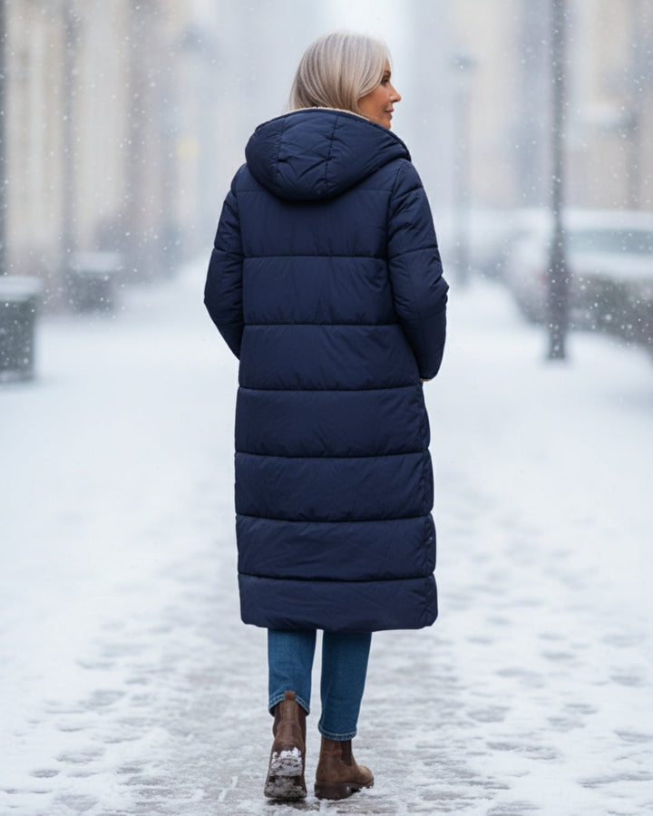 Sherpa Lined Puffer Winter Coat — coat for women in navy blue