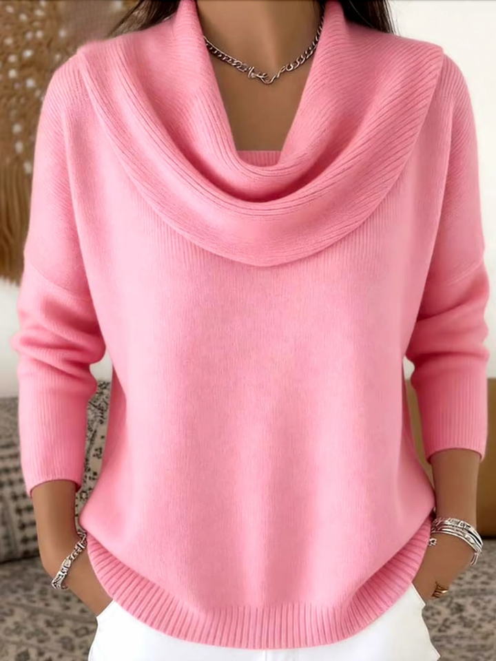 Cowl Neck Merino Wool Sweater — sweater for women in pink