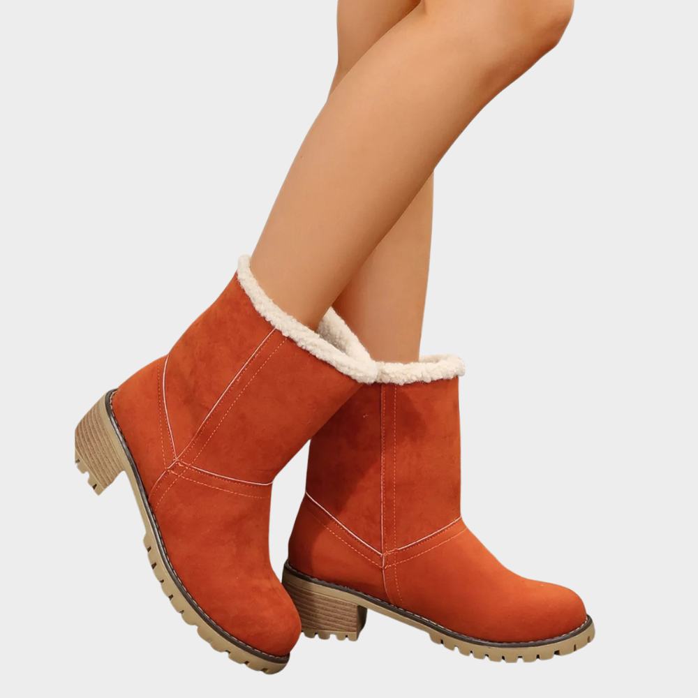 Block Heel Suede Winter Boots — winter boots for women in khaki