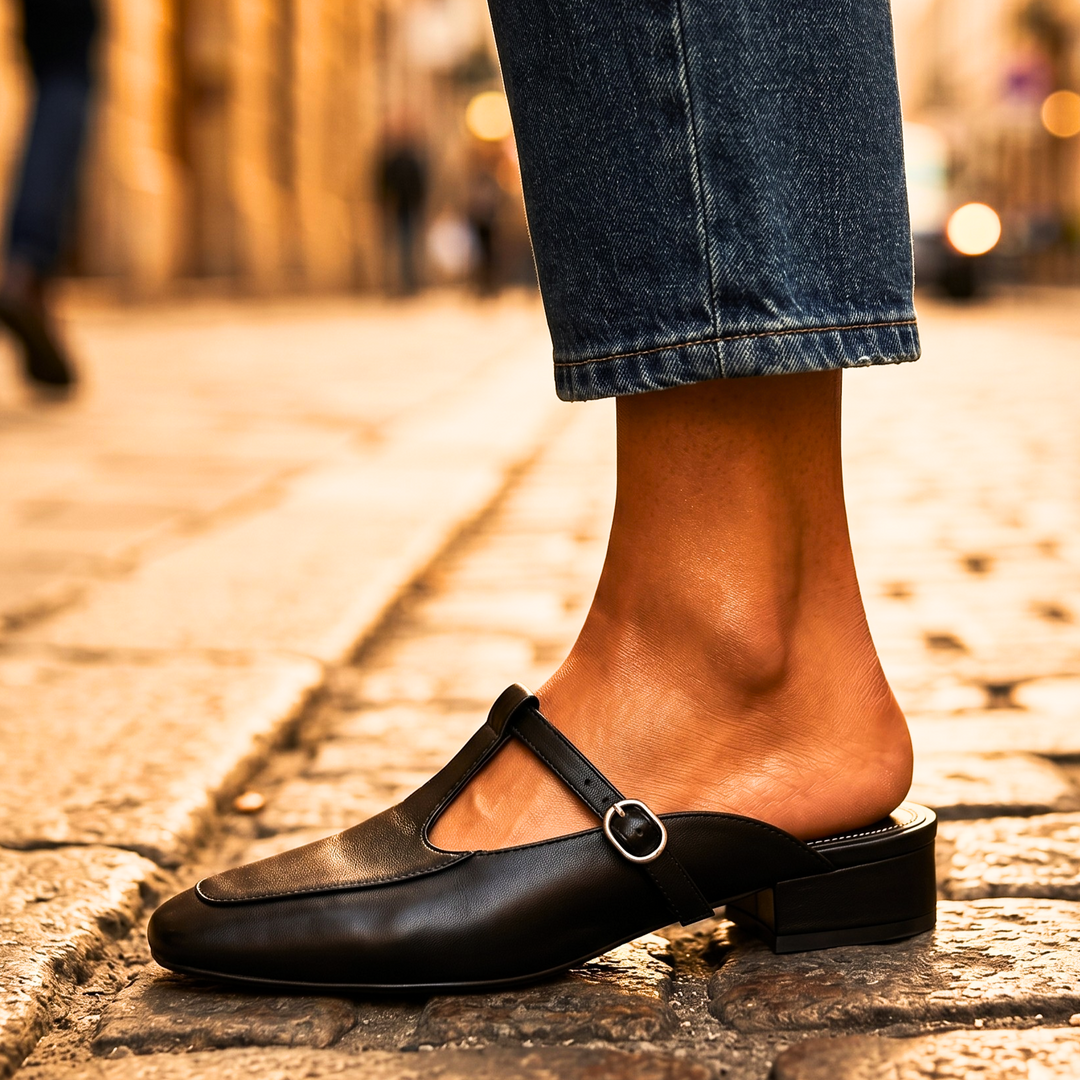 Flat Leather Mules — women's mules in pink
