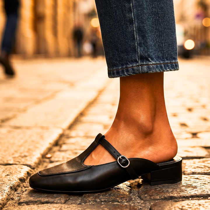 Flat Leather Mules — women's mules in pink