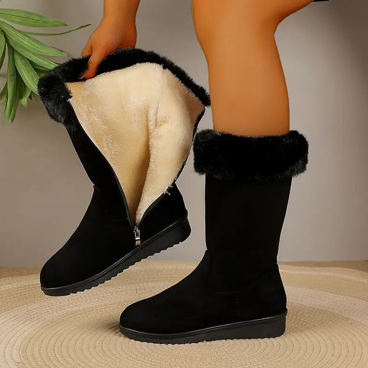 Fur Lined Suede Winter Boots — winter boots for women in black