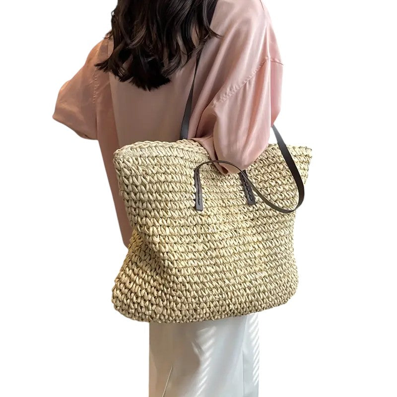 Leontine | Woven Straw Tote Bag for Women - interior view