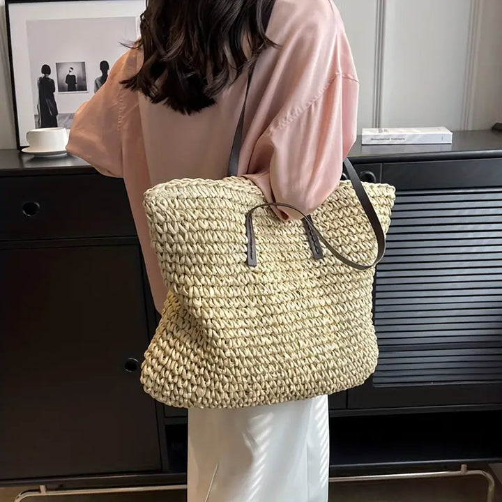 Xaviere | Woven Straw Shoulder Bag for Women - front view