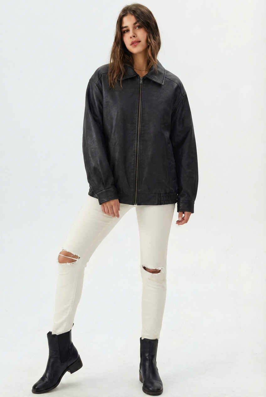 Relaxed Oversized Faux Leather Jacket for women - view 25