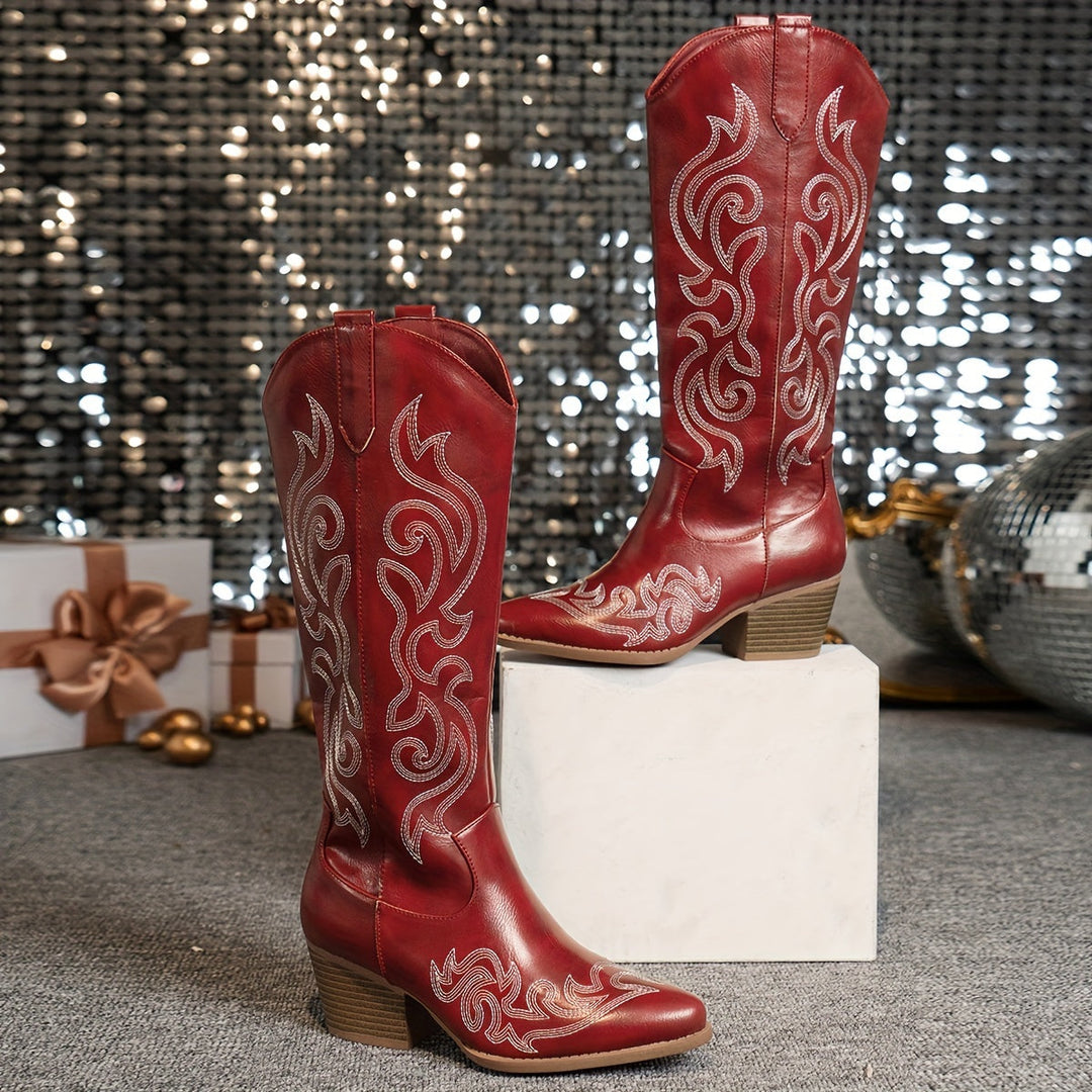 Knee High Embroidered Cowboy Boots — cowboy boots for women in brown
