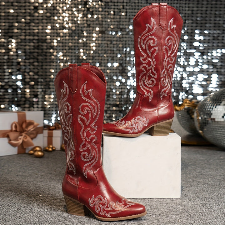 Knee High Embroidered Cowboy Boots — cowboy boots for women in brown