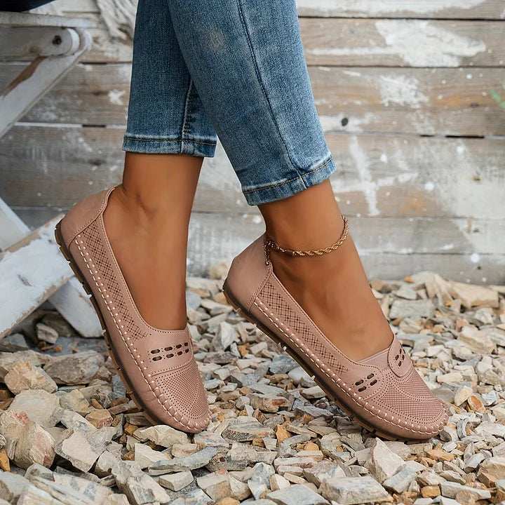 Breathable Perforated Loafers — women's loafers in beige