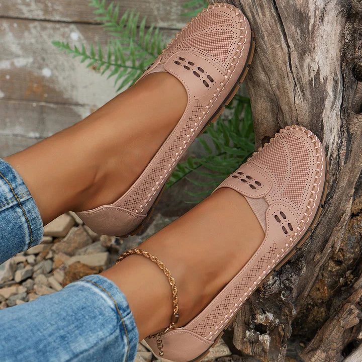 Breathable Perforated Loafers — women's loafers in beige