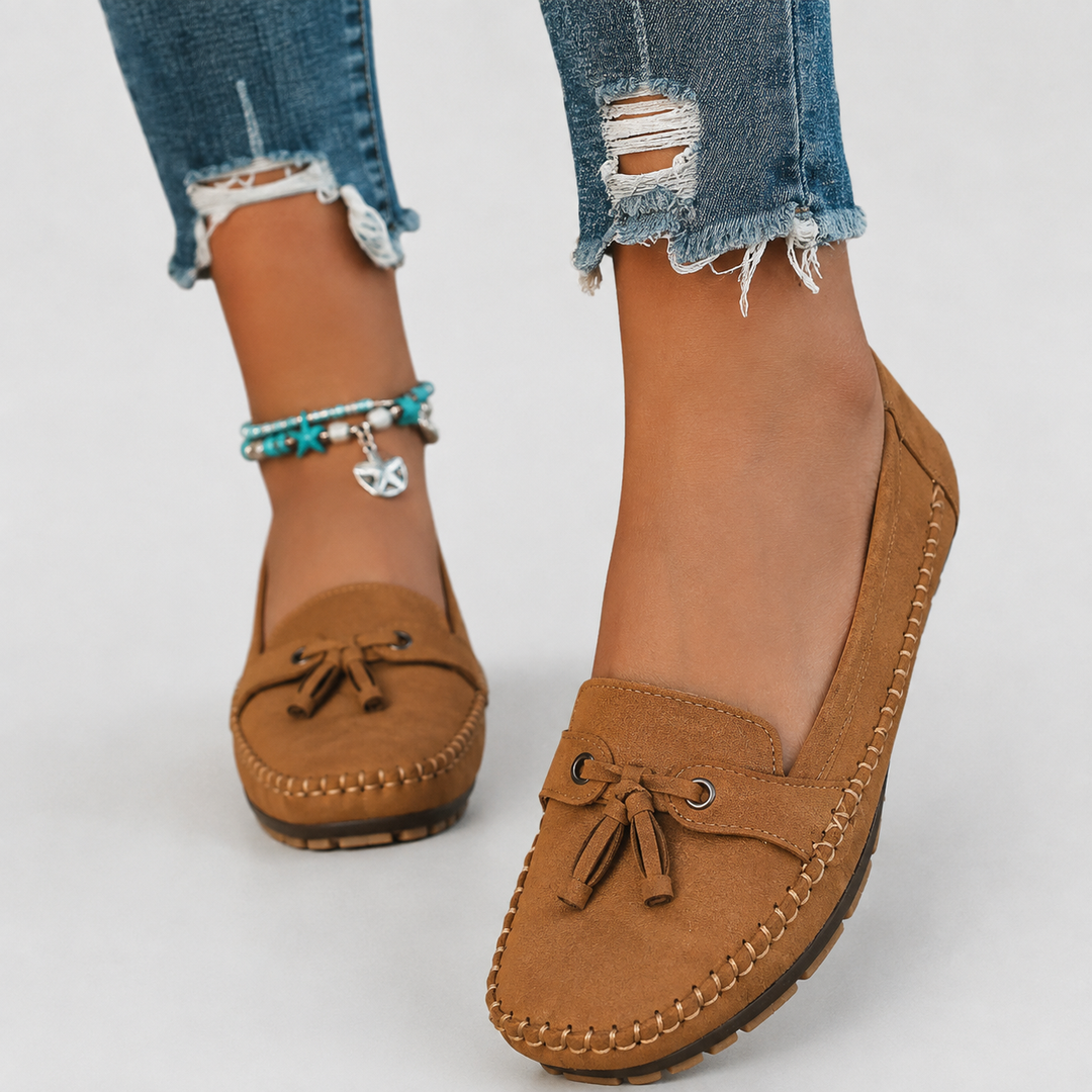 Bow Detail Slip On Loafers — women's loafers in brown