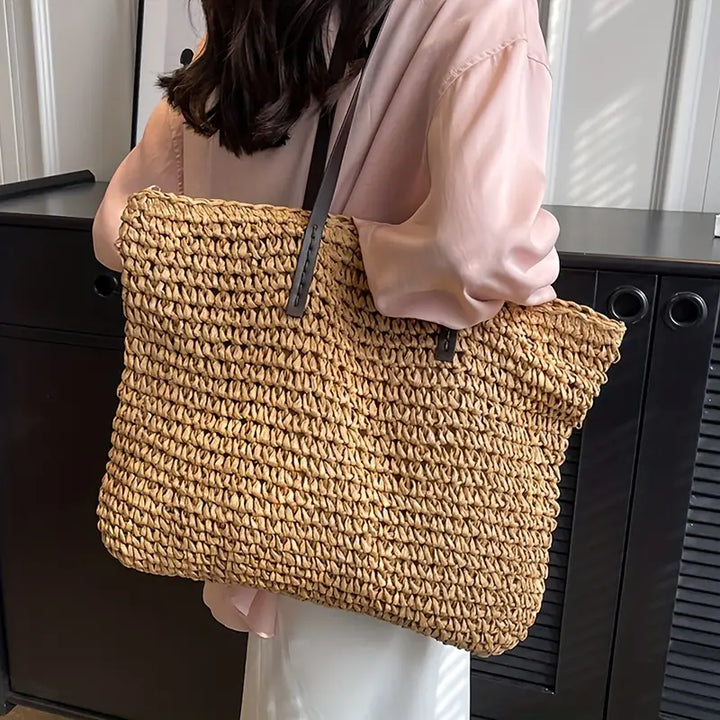Xaviere | Woven Straw Shoulder Bag for Women - interior view
