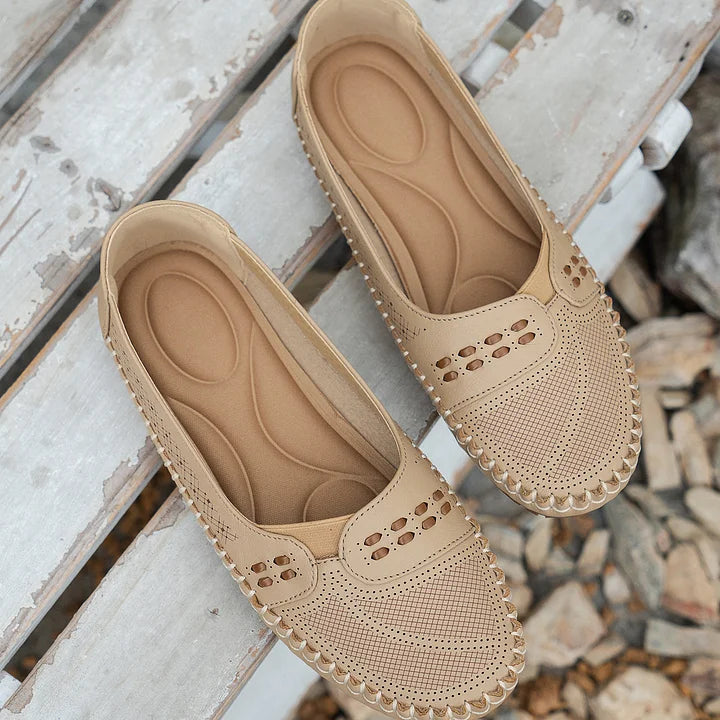 Breathable Perforated Loafers — women's loafers in beige