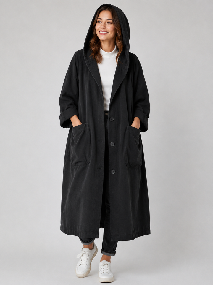 Ermeline Long Waterproof Trench Coat Hooded Belted for Women, view 4