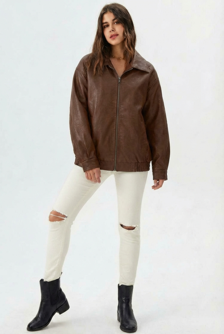 Relaxed Oversized Faux Leather Jacket for women - view 10