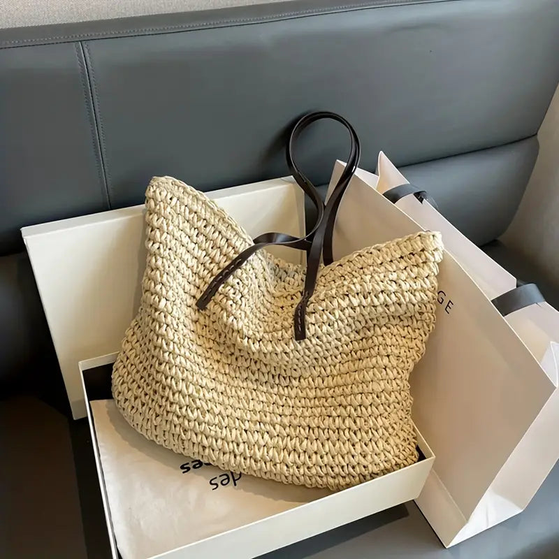 Xaviere | Woven Straw Shoulder Bag for Women - side view