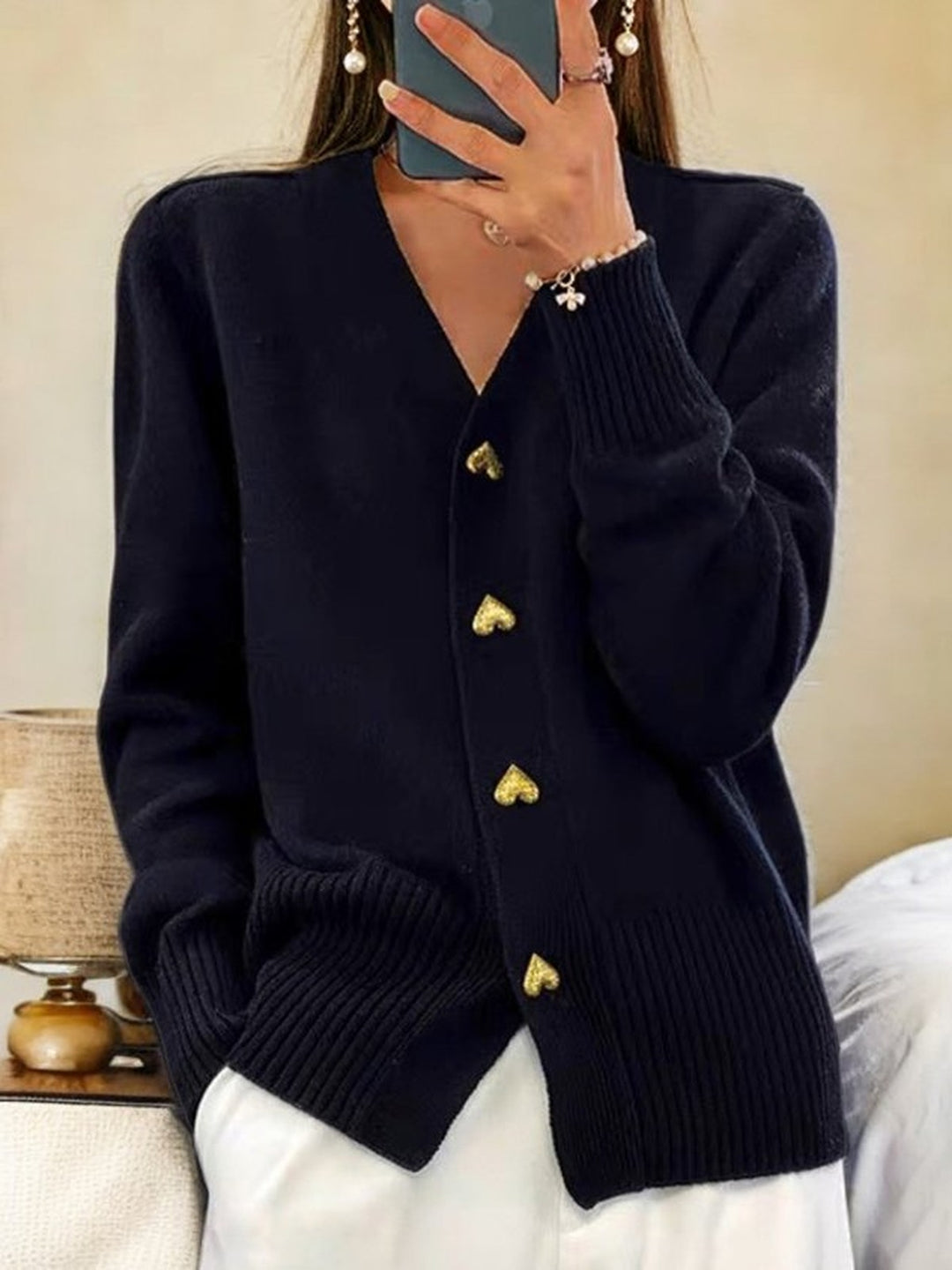 Aveline Effortless Long Knitted Cardigan Open Front for Women in Black
