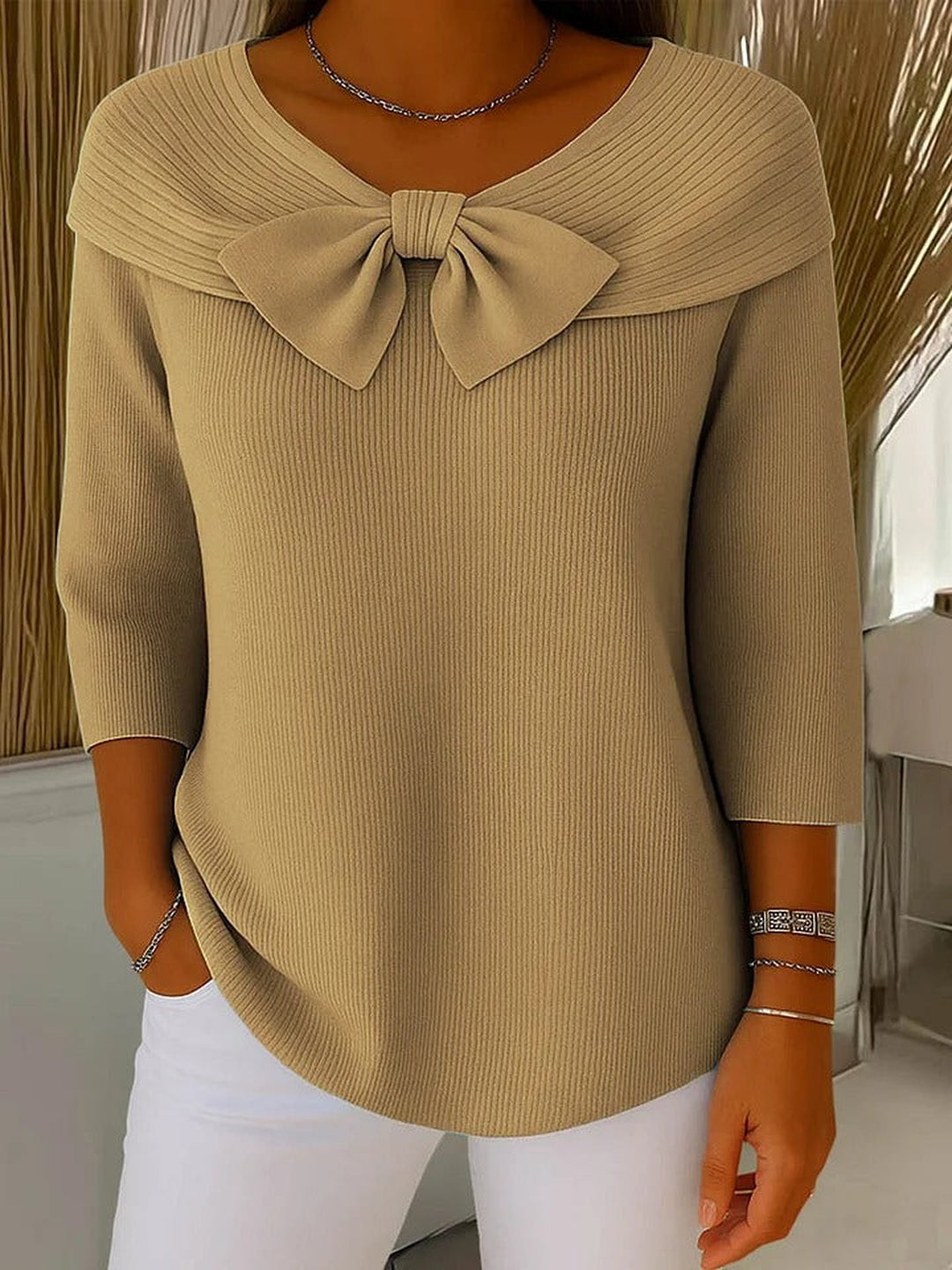 Honorine Elegant Mock Neck Knit Sweater for Women in Pink