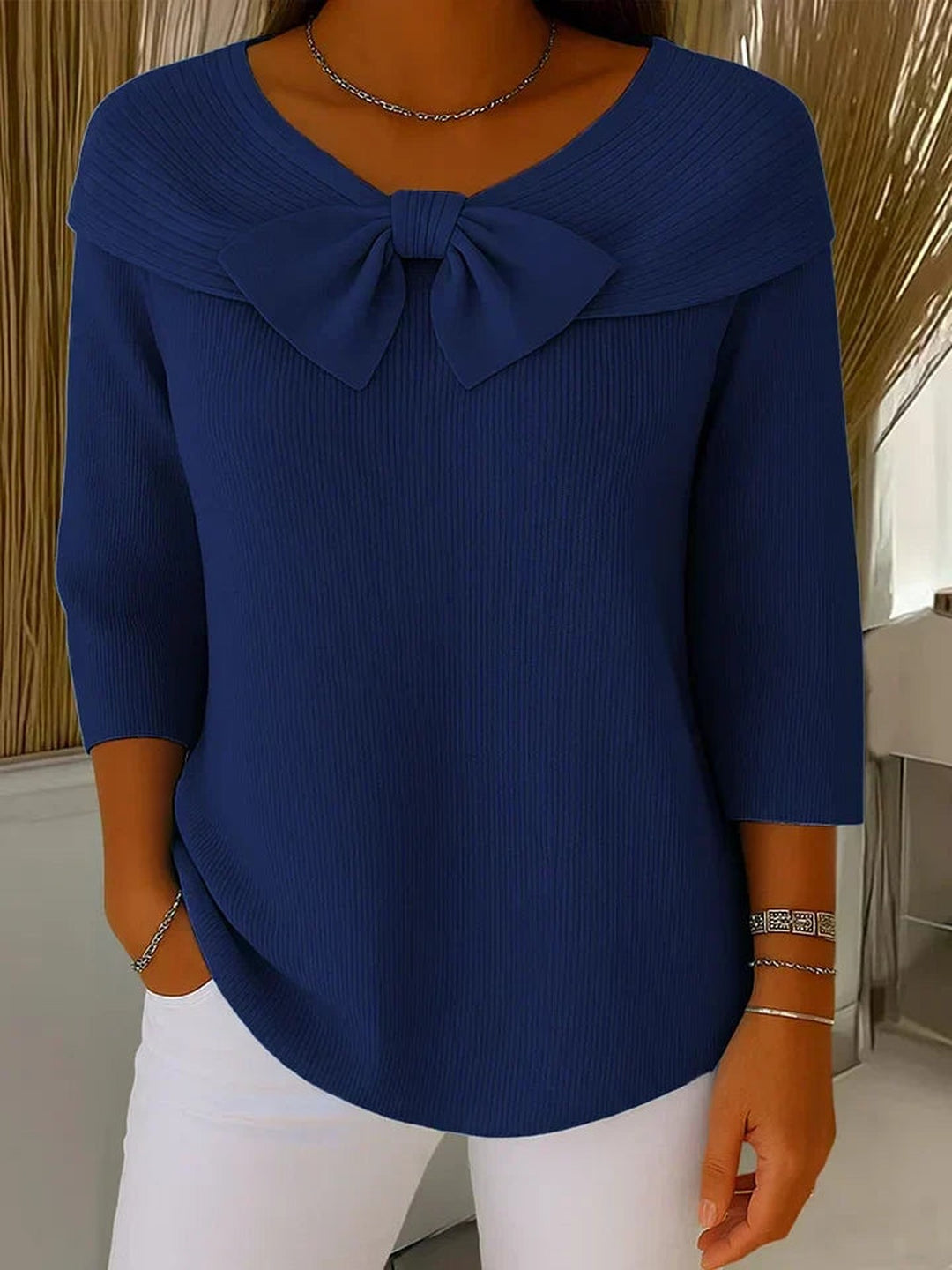 Honorine Elegant Mock Neck Knit Sweater for Women in Pink